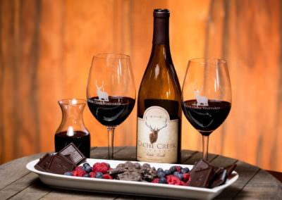 Cache Creek Vineyards Petite Sirah paired with dark chocolate and fresh berries