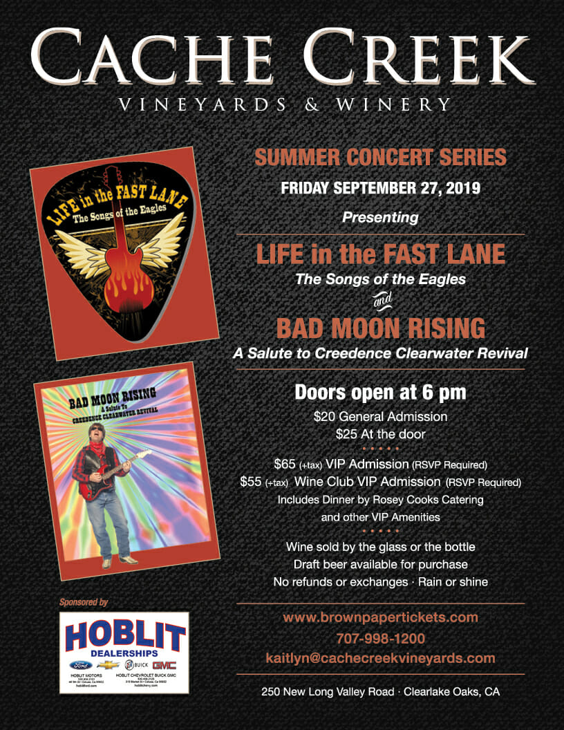 Life in the Fast Lane and Bad Moon Rising Sept. 27, 2019 Concert Poster